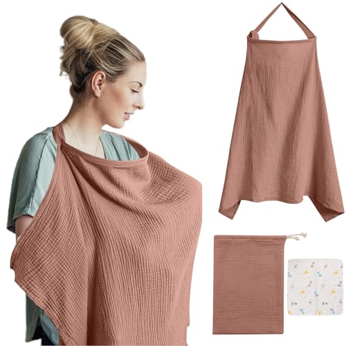 VEGCOO Couverture Allaitement Bébé, Couvertures d'allaitement, Tablier Allaitement Bebe et Serviette de Salive Sac de Rangement, Cache Allaitement Écharpe pour Mamans, Coton Douce Respirante Ajustable
