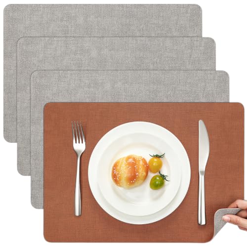 Myir JUN Faux Leather Placemats Set of 4, Reversible Dual-Color Place Mats