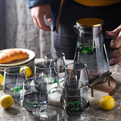 Image of Premium Water and Juice Black Glasses and Jug Set Combo [6 Piece Glass 350ML & 1 Piece Jug 1.4 Liter] Transparent Pitcher Set for Dining Table, Home & Restaurant,Party (MTS - 07)