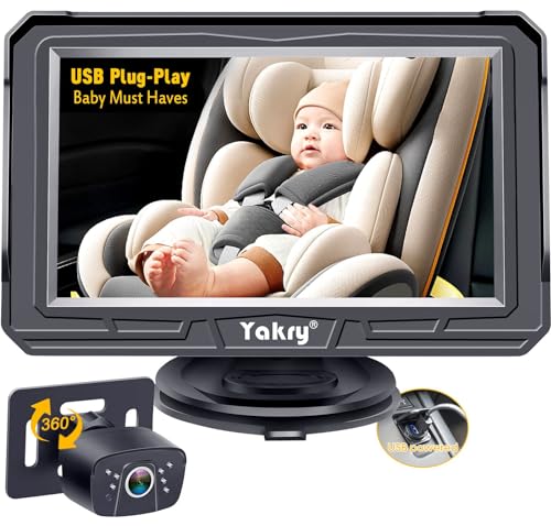 Image of Baby Car Camera Baby Essentials Must Haves Plug and Play USB Easy Install 360° Rotation Backseat Camera 2 Kids 170°Wide View Carseat Camera HD 1080P Baby Car Monitor Yakry Y60