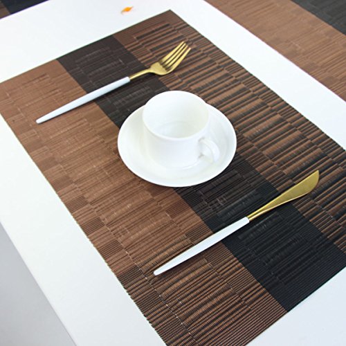 Bright Dream Placemats Plastic Woven Vinyl Wipe Clean For Dining Table 12X18 Inches Set Of 4（Coffee+Black） #TOP5