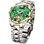 silver and gold strap with green dial