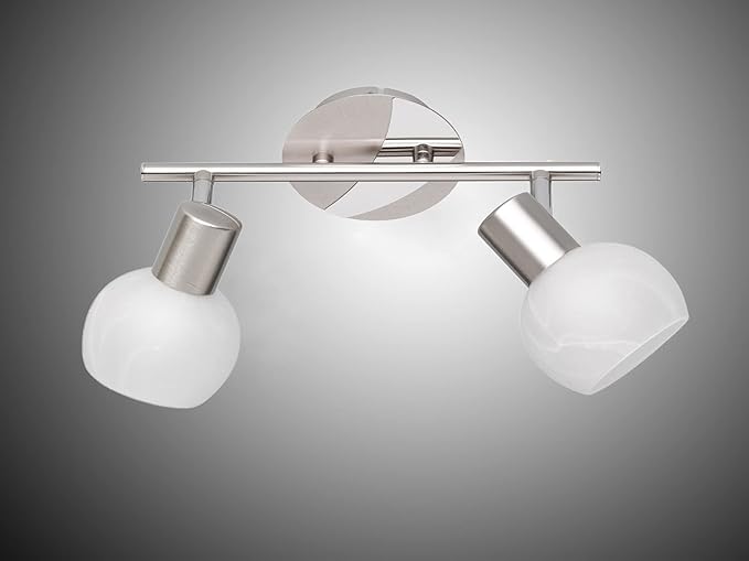 meineWunschleuchte LED plafondspot dimbaar 2 lampen zilver/chroom glas lampenkap albast wit, 27 cm breed photo 2