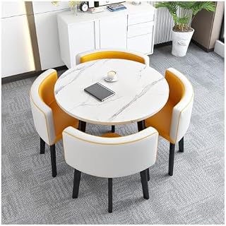 Round Table Set with 4 Chairs for Coffee Shop Milk Tea Shop Living Room Orange Beauty Salon Movie Theater Dining Table Combination Balcony Meeting Room Furniture