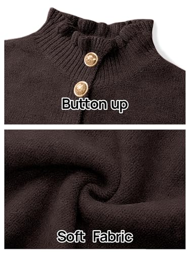 MEROKEETY Women's Fall 2025 Chunky Cardigan Sweaters Trendy Ruffle Button Down Long Sleeve Casual Knit Coat Winter Clothes, Coffee, M