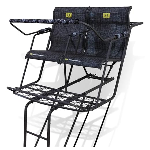 Hawk Big Denali 2 Man Climbing Tree Stand, 18 Foot Deer Hunting Ladderstand with Kick Out Footrests and Extra Large MeshComfort Seats