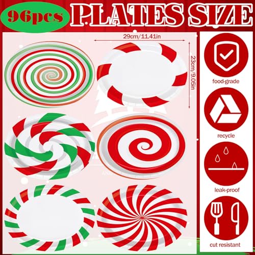 Image of Fourluoo 96 Pcs Christmas Paper Plates Disposable 9 Inch Red White and Green Candy Dessert Cake Dinner Plates Bulk for Xmas Holiday Party Favor Supplies