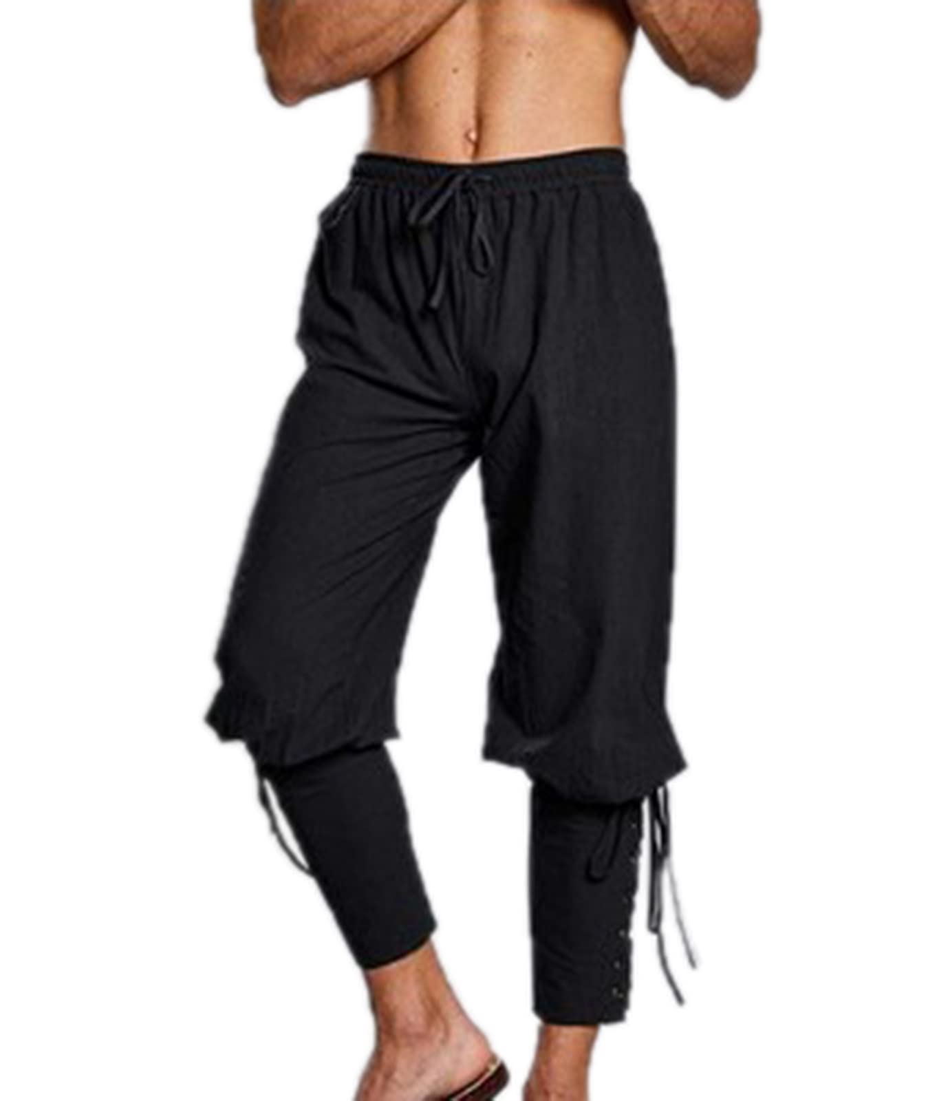 Pantalon médiéval confortable ajustable aux chevilles noir - 5