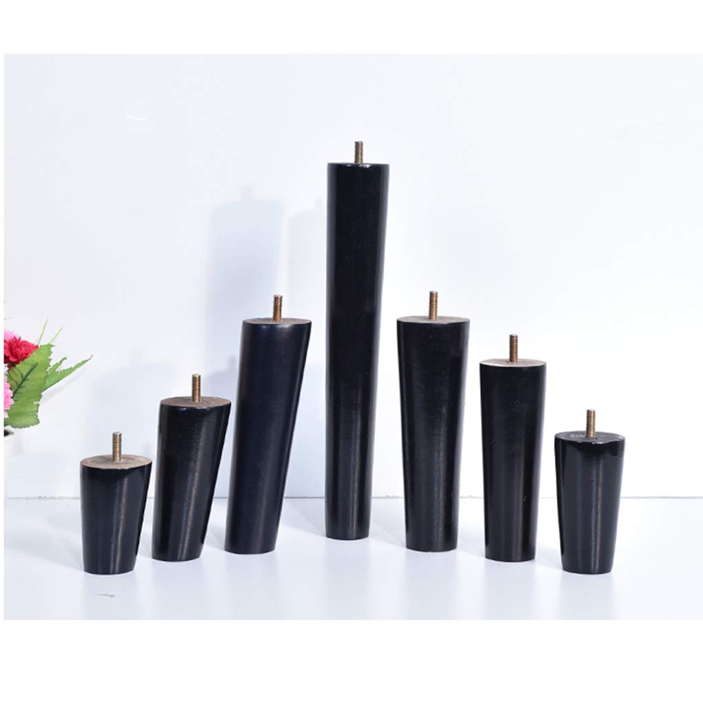 4 gambe in legno massello coniche di ricambio per mobili, gambe per mobili da divano, letto, armadio, sedia, divano, gambe in legno, filettatura M10, colore nero (cono dritto18 cm)