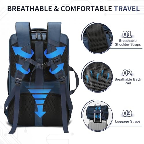 Image of 40L Travel Backpack for 17.3 Inch Laptop TSA Friendly USB-A Blue