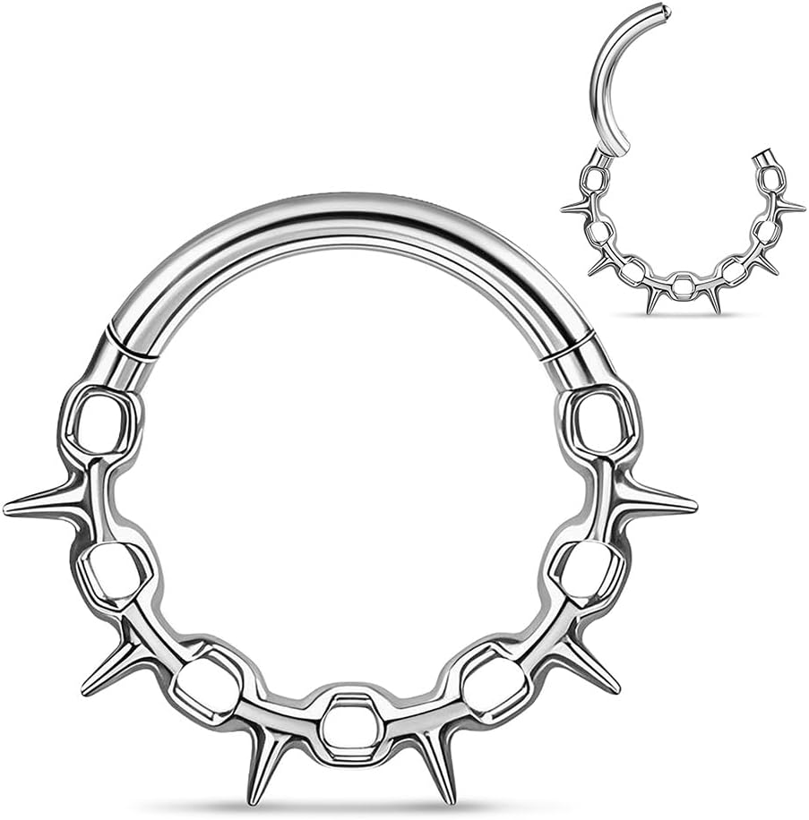 1pc Titanium Nose Rings Hoop 16G Multi-pointed Nose Ring Diameter 8mm/10mm Cartilage Helix Daith Rook Earring Hinged ASTM F136 Septum rings Segment Ring Clicker Piercing Silver-Gold-Black