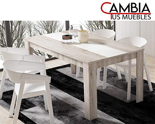 CAMBIA TUS MUEBLES - Mesa Comedor, salón GULADA Rectangular en Roble Arena y Blanco Mate (160 X 90 cm)