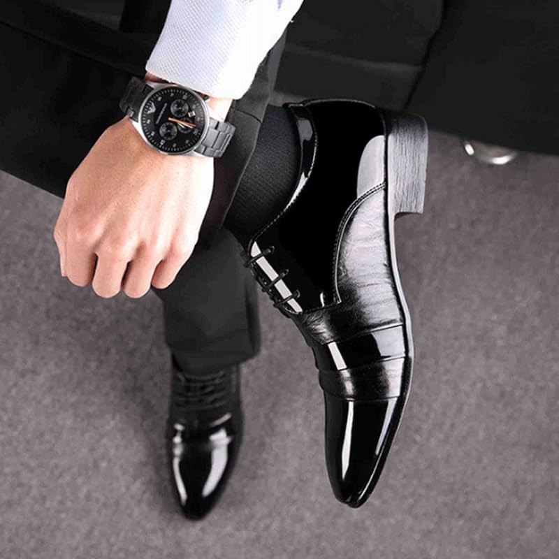 Men's Shiny Patent Leather Dress Shoes Men's Handmade Leather Modern Classic Lace up Leather Lined Perforated Dress Oxfords Shoes2