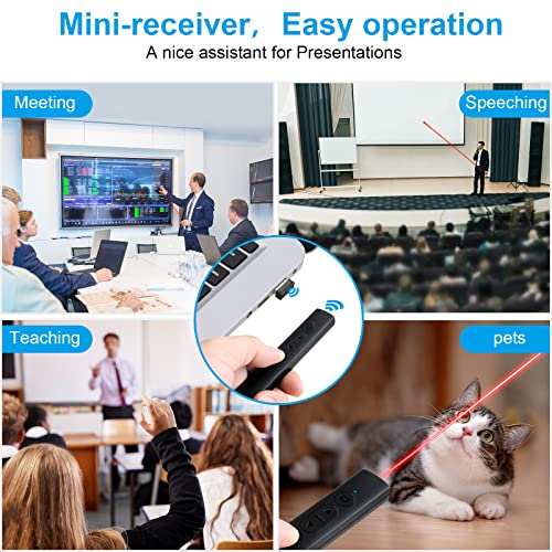 Presentation Clicker,Wireless Presenter PowerPoint Clicker, RF 2.4GHz USB Presentation Teacher PointerPointer Slide Advancer with Hyperlink Volume Control for Mac Laptop Computer(Battery Include)