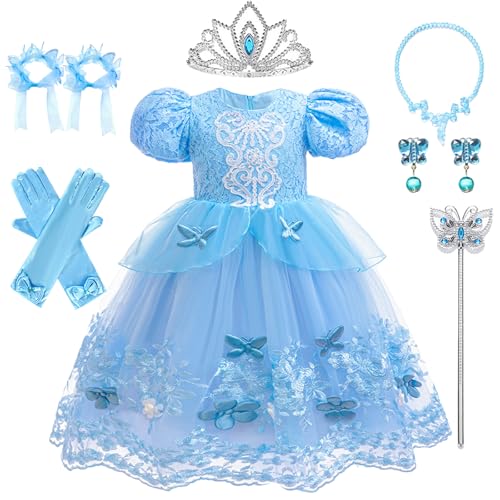 Kosplay Niñas Disfraz de Cenicienta Princesa con Accesorios Vestido de Cenicienta Azul Vestido de Princesa Cumpleaños Fiesta Cosplay Navidad Halloween Carnaval Vestirse Chica 100-150