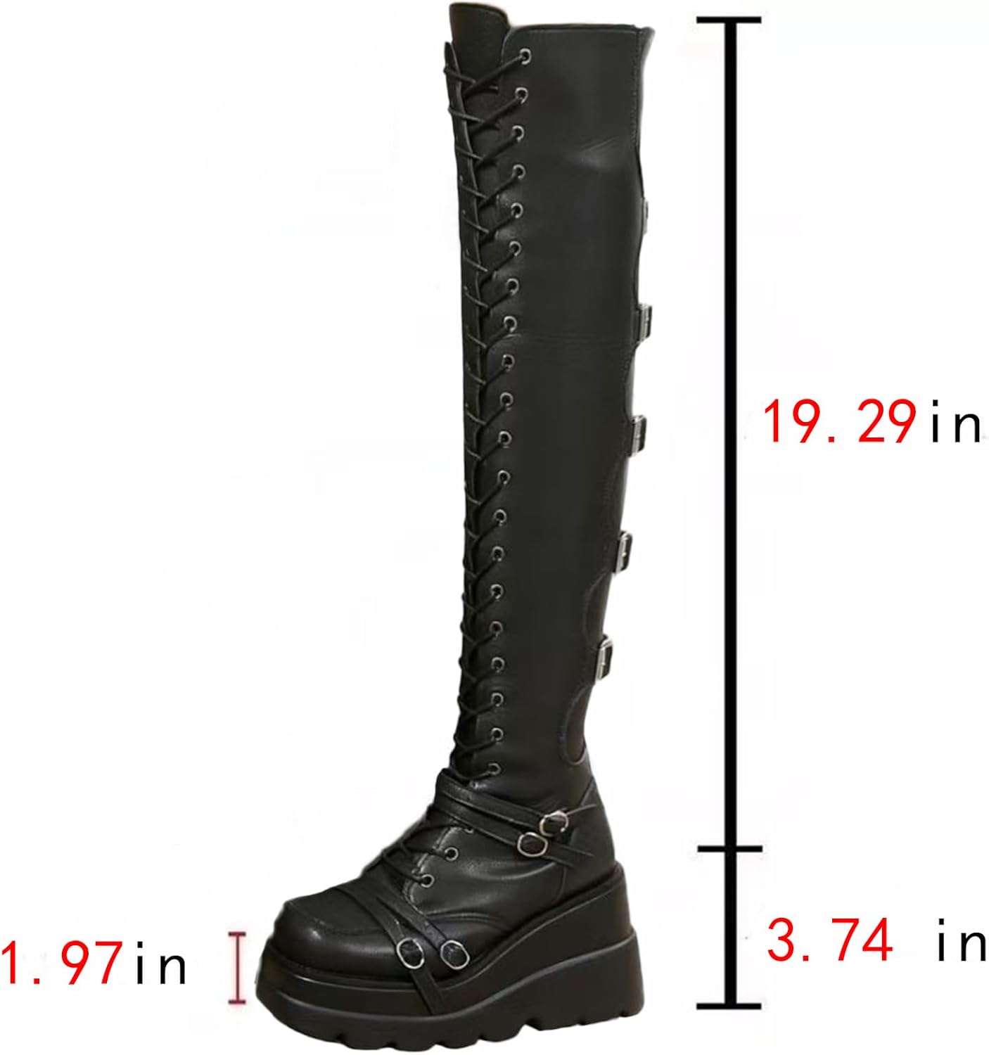 Women's Platform Over the Knee Boots Goth Punk Boots Chunky Heel Motorcycle Boots with Buckles Zip Thigh High Boots - Image 7