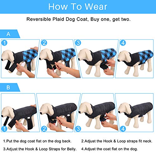 Asenku Dog Plaid Coat Dog Reversible Winter Jacket Waterproof Windproof Cold Weather Pet Vest Dog Clothes Apparel For Small Medium Large Dogs, Blue, Xxxl #TOP5