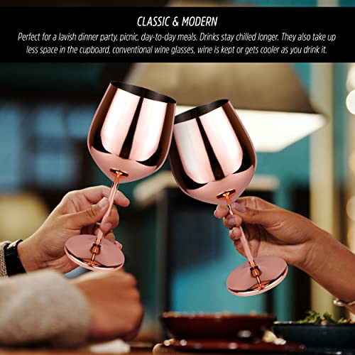 Tq4 Products Rose Gold Wine Stainless Steel Glasses 6Pcs, 16Oz Unbreakable Shatterproof Coated Glass Set, Stemmed Wine Glasses Goblets For An Outdoor Party, Stunning And Great For Holiday Dining #TOP5