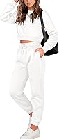 BTFBM Women's 2 Piece Sweatsuit Set: Long Sleeve Crop Top & Drawstring Jogger Pants with Pockets - Casual Tracksuit Lounge Outfit