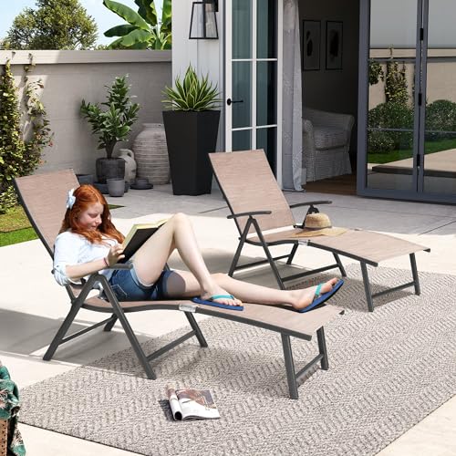 Crestlive Products Chaise Lounge Chair Outdoor Set of 2, Aluminum Folding Patio Recliner Chair, Adjustable 8 Positions Assemble-Free Perfect for Beach, Yard, Pool, Deck - Thumbnail 7