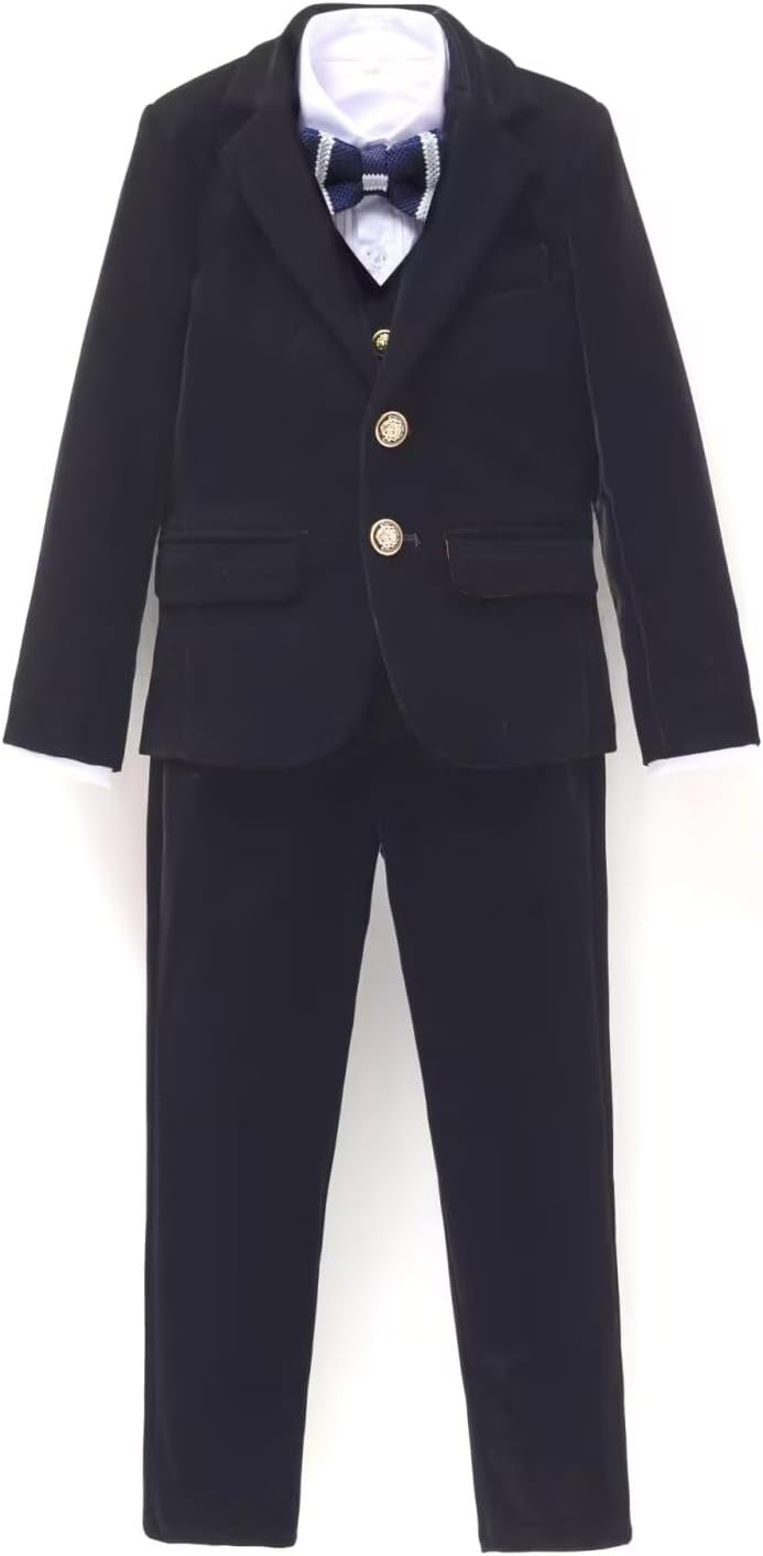Toddler Teenage Boys Velvet Tuxedo 3 Piece Jacket Vest Pants Dress Wedding Formal Casual