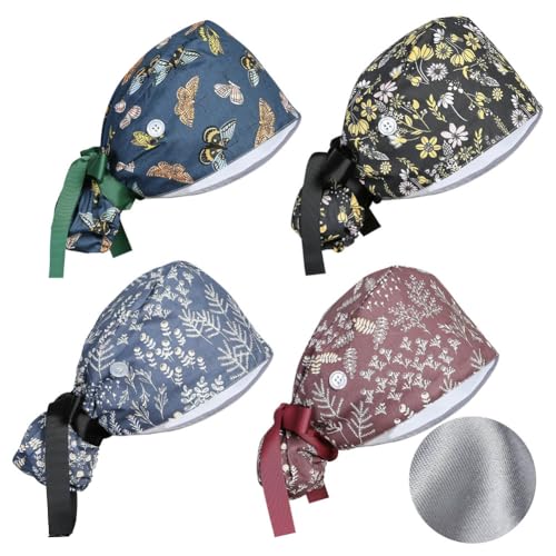 Gorro quirúrgico ajustable con botones y cinta para mujer