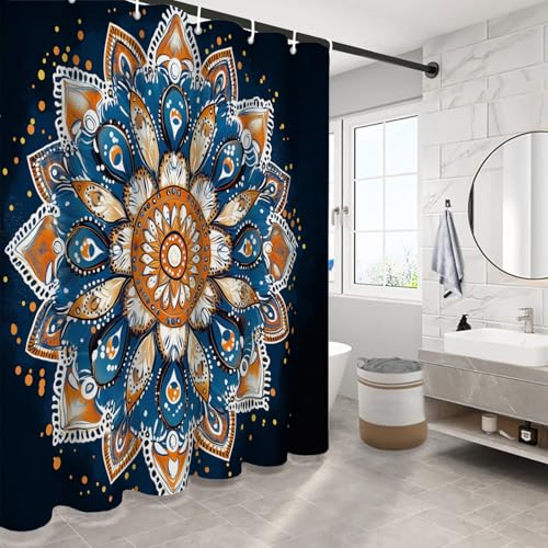 Rideau de douche fleurs polyester lavable en machine avec crochets 180x200cm - 4