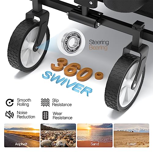 Collapsible Folding Utility Wagon,Beach Wagon Cart with All Terrain Wheels & Drink Holders,Portable Sports Wagon for Camping, Shopping, Garden and Beach, Grass, Sand,Fishing - Thumbnail 4
