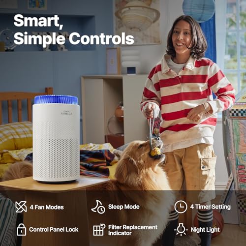 Image of COWAY Air Purifiers for Bedroom Home up to 450 ft, HyperCaptive Filter for Smoke, Allergies, Pet Dander, AQI Monitor, Auto&Sleep Mode, Timer, Filter Indicator, Night Light, 3yr Warranty, 50 White