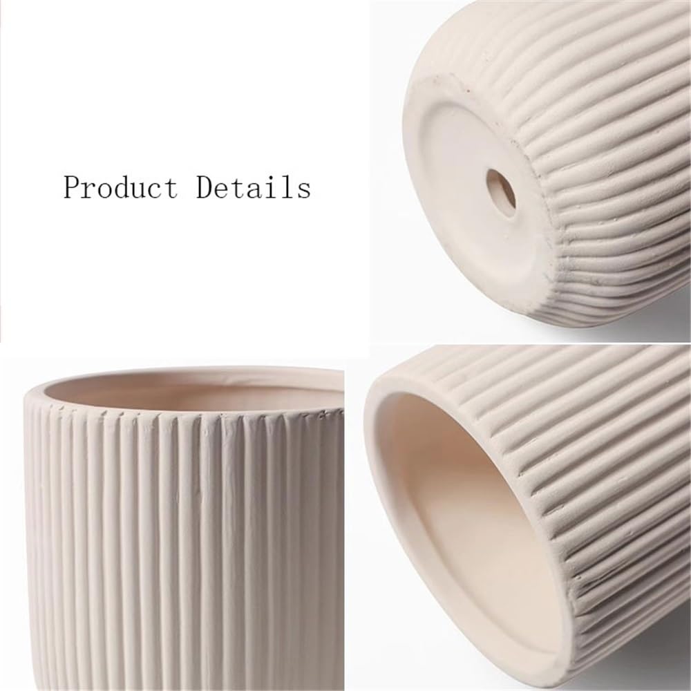 Pot De Fleur Exterieur Pot de fleur rond beige avec stries, pot de plante de table en céramique, récipient décoratif de fleur botanique for chambre à coucher, bureau, jardin, patio Pots De Pépinière(P