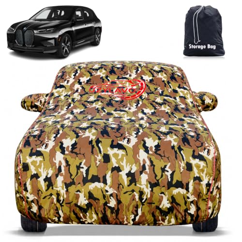 Image of Premium Car Cover for BMW iX Model | Waterproof, UV & Dust Protection | Mirror & Antenna Pocket | Triple Stitched, Soft Inner Lining, Belt & Buckle (Jungle Print)