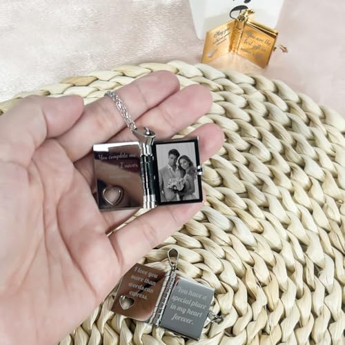 LINMQIU Collier personnalisé avec livre d'amour,Collier avec livre de 10 pages gravé sur mesure avec photo et texte,Pendentif ouvrable pour filles,Pendentif cadeau de maman et papa à leur fille (Or) – vue 6