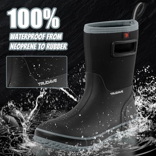 Rubber Boots for Men, Warm 4.5mm Neoprene Waterproof Insulated Rain Boots, Mid Calf All-Season Mud Boots for Outdoor Work Hunting (Size 6-13)2