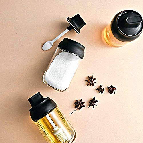 Condiment Container Canister Seasoning Box Set Of 3 Spice Jars Salt Sugar Glass Condiment Pots Transparent Storage Container With Spoon Olive Oil Bottle #TOP4