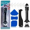 Silicone Caulking Tool Caulk Remover 3 in 1 (Stainless Steelhead), Sealant Finishing Tool Grout Scraper, Reuse and Replace 5 Silicone Pads, Great Tools for Kitchen Bathroom Window, Sink Joint
