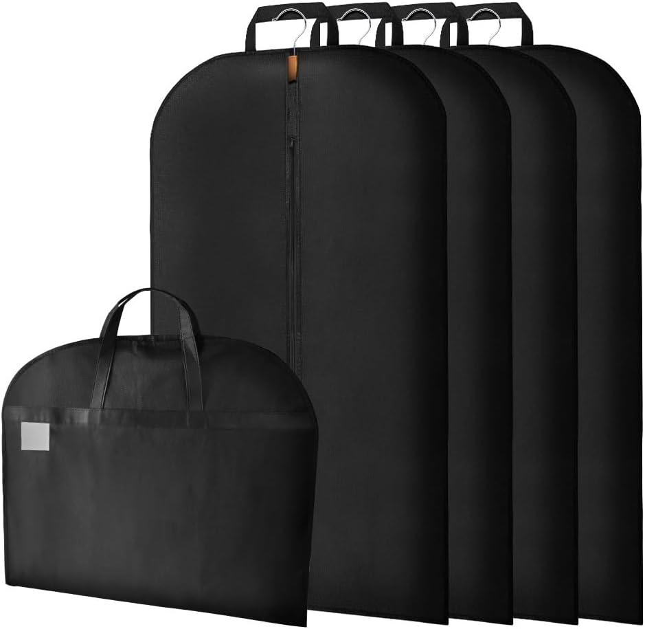 Vicloon Garment Protector Cover, 4Pcs EVA Waterproof Clothes Covers with Zipper for Suits, Shirts, Gowns and Dresses, 33x25x4.8cm, Black