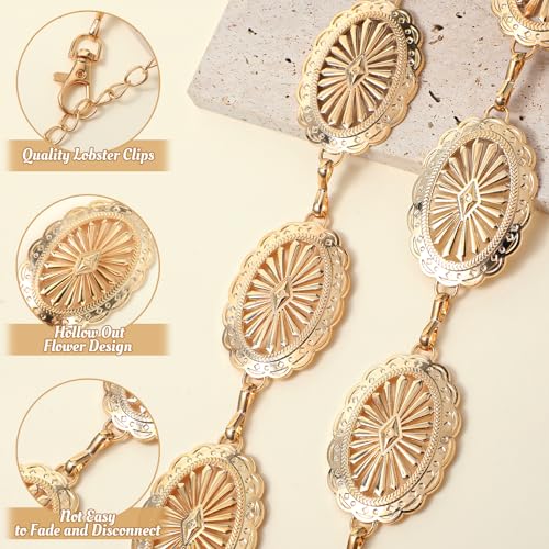 JIEYAO Western Concho Chain Belt, Adjustable Metal Waist Chain, Cowgirl Boho Belts for Women Country Concert Outfit for Dress4