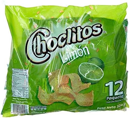 CHOCLITOS Sabor Limon 12 Packs de 27 grs c/u - Corn Chips Lime Flavor 12 Packs of 95 oz each.