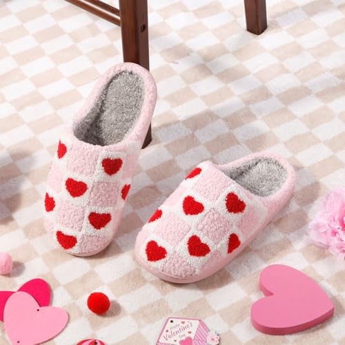 Image of Women's Men's Happy Face Heart-shaped Cat Slippers - Retro Leopard Print, Memory Foam, Soft Plush, Warm, Anti-Slip Home Shoes