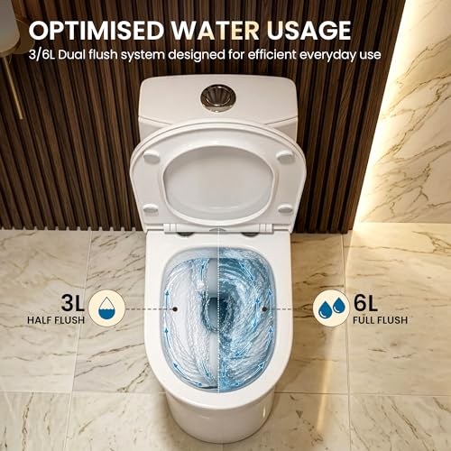 Image of Johnson Sonte One Piece Toilet | Siphonic 300 mm S Trap Western Commode | Floor Mounted Ceramic Toilet | Dual Flush 3 /6L | Soft Close Seat with Quick Release Hinges| 10 Year Warranty