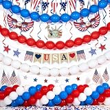 255Pcs USA 250th Anniversary Linking Balloon Decorations, 10in Red White Blue Link Balloons Bead Garland Ball Banner for Indoor Outdoor 4th of July Independence Memorial Day Birthday Graduation Decor