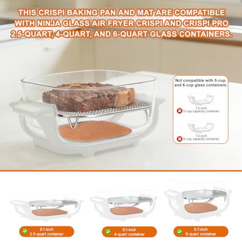 Crisper Tray for Ninja Crispi FN101 & Ninja Crispi Pro AS101, Stainless Steel SUS304 Replacement Baking Metal Rack with Teflon Pad Air Fryer Accessories Dishwasher Safe (Silver) by Sinbana - Used condition - Image 5