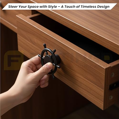 Image of Ship Wheel Design Knob for Drawer /Door Knob /Drawer Knobs /Decorative Knobs and Pulls (Black Finish) Zinc Alloy Pack of 2-| 3 Years Warranty |
