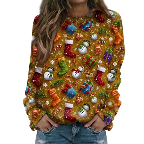 Genérico Camisolas de Natal, Ugly inverno manga comprida t-shirts de Natal, tamanho grande original Oversize divertido jersey mulher inverno, Ruivo, XL