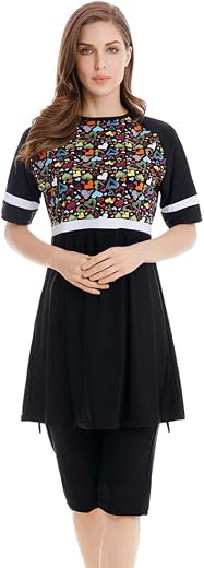 TianMaiGeLun Womens Modest Swimsuit 2 Piece Elegant Short Sleeve Burkini Surfing Swimwear