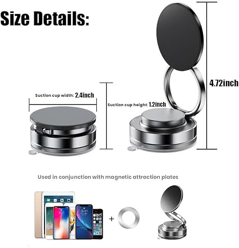 Miniatura 7 de Soporte magnético de vacío ajustable de 360 para teléfono, soporte magnético de teléfono para automóvil, soporte de teléfono con ventosa ultra