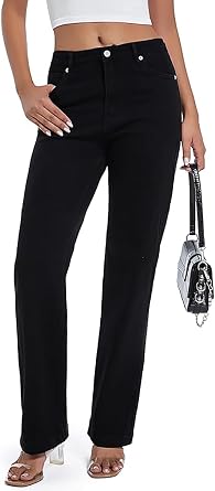 Tsher Womens High Waisted Jeans Stretchy Straight Leg Loose Fit Denim Pants Lightweight Tummy Control Trendy Jeans for Women