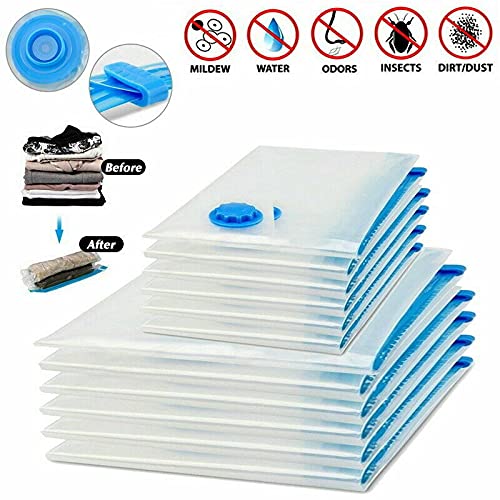 Image of Vacuum Storage Sealer Bags 12 Pcs (3 x Jumbo, 3 x Large, 3 x Medium, 3 x Small)for Clothes, Dress, Winter Coats, Blankets, Pillows Comforters for Travel Space Saver Seal Compression Bags without Pump