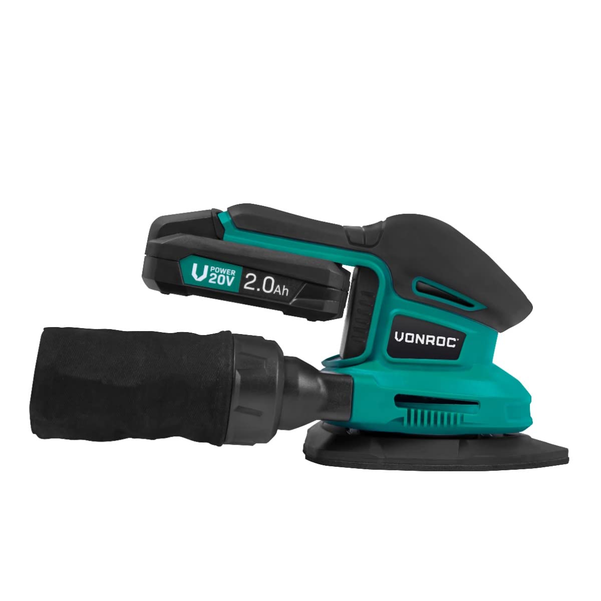 VONROC Ponceuse delta multifonction sans fil 20V – 6 feuilles abrasives - 150x150x100mm - 2 batteries 2.0Ah et chargeur inclus