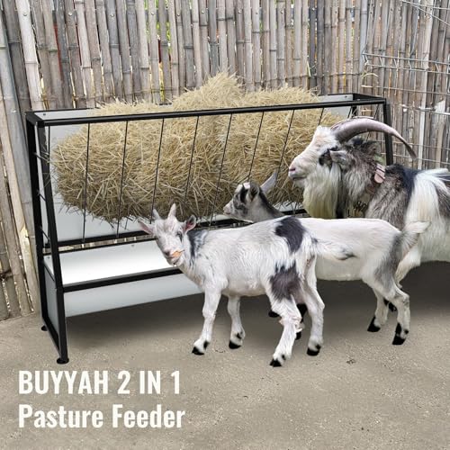 BUYYAH 4 Ft Pasture Hay Feeder Black, Livestock Hay Feeder, Outdoor Hay Feeder for Sheep, Goats, Pony and Miniature Horses - Thumbnail 2